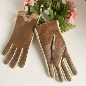 Vintage Van Raalte Brown Vinyl Pebble Knitted Lined Gloves